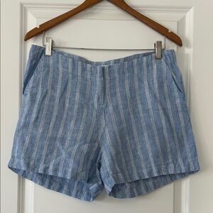 Boston Proper Linen Pinstriped Shorts Sz 10 w MEASUREMENTS Pockets, Flat Front